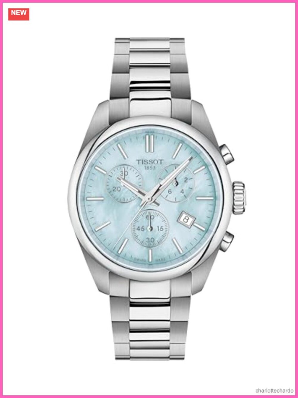 Swiss Quartz Chronograph 36mm Women's Watch Sapphire Crystal Stainless Steel
